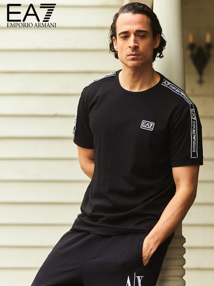 EMPORIO ARMANI EA7 エンポリオ アルマーニ メンズ ストレッチ 半袖 Tシャツ ロゴ テープ プリント クルーネック ブランド 大きいサイズ EA3LPT18PJ02Z