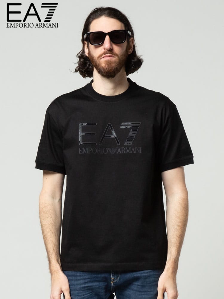 EMPORIO ARMANI EA7 エンポリオ アルマーニ メンズ 半袖 Tシャツ ラインストーン ロゴ クルーネック ブランド EA3LPT37PJFBZ