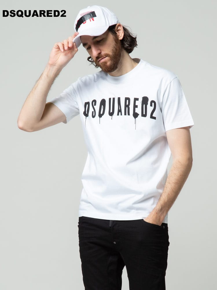 DSQUARED2 ディースクエアード メンズ 半袖 Tシャツ スプレー ロゴ 