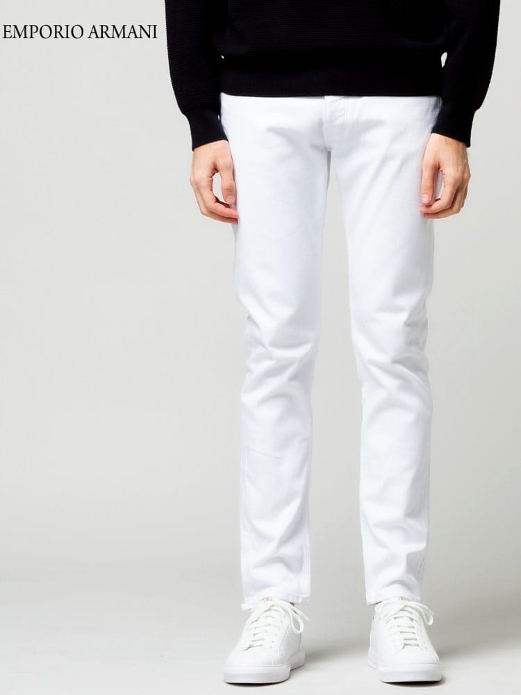 EMPORIO ARMANI エンポリオ アルマーニ メンズ ストレッチ デニム 無地 ジップフライ ホワイト ジーンズ SLIM FIT EA3L1J751N4NZ