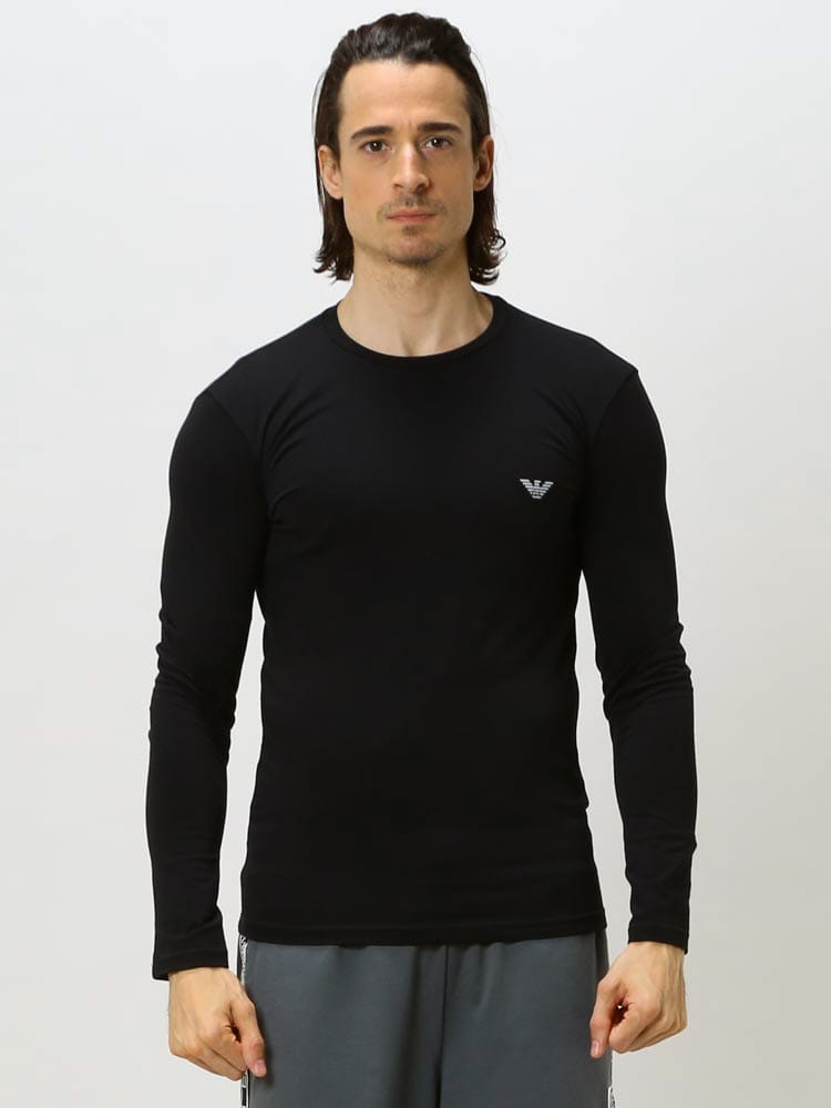 EMPORIO ARMANI エンポリオ アルマーニ メンズ 長袖 Tシャツ ストレッチ ワンポイント ロゴ プリント クルーネック 長袖 ブランド EA1110232R512