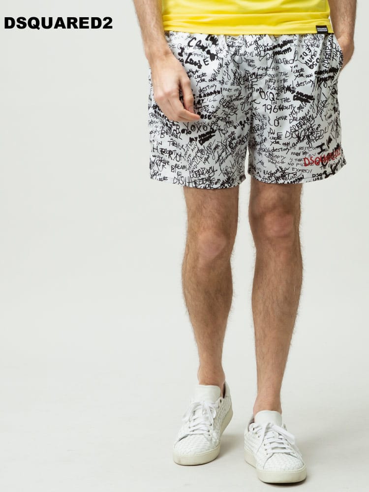 DSQUARED2 ディースクエアード メンズ ショートパンツ 水陸両用 グラフィティ 水着 ブランド ポーチ付き D2D7B54419