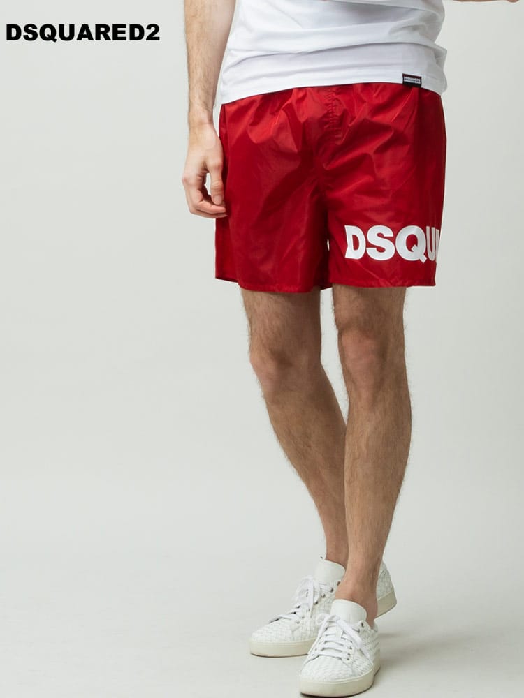 DSQUARED2 ディースクエアード メンズ ショートパンツ 水陸両用 裾BIG ロゴ プリント 水着 ブランド D2D7N5M406