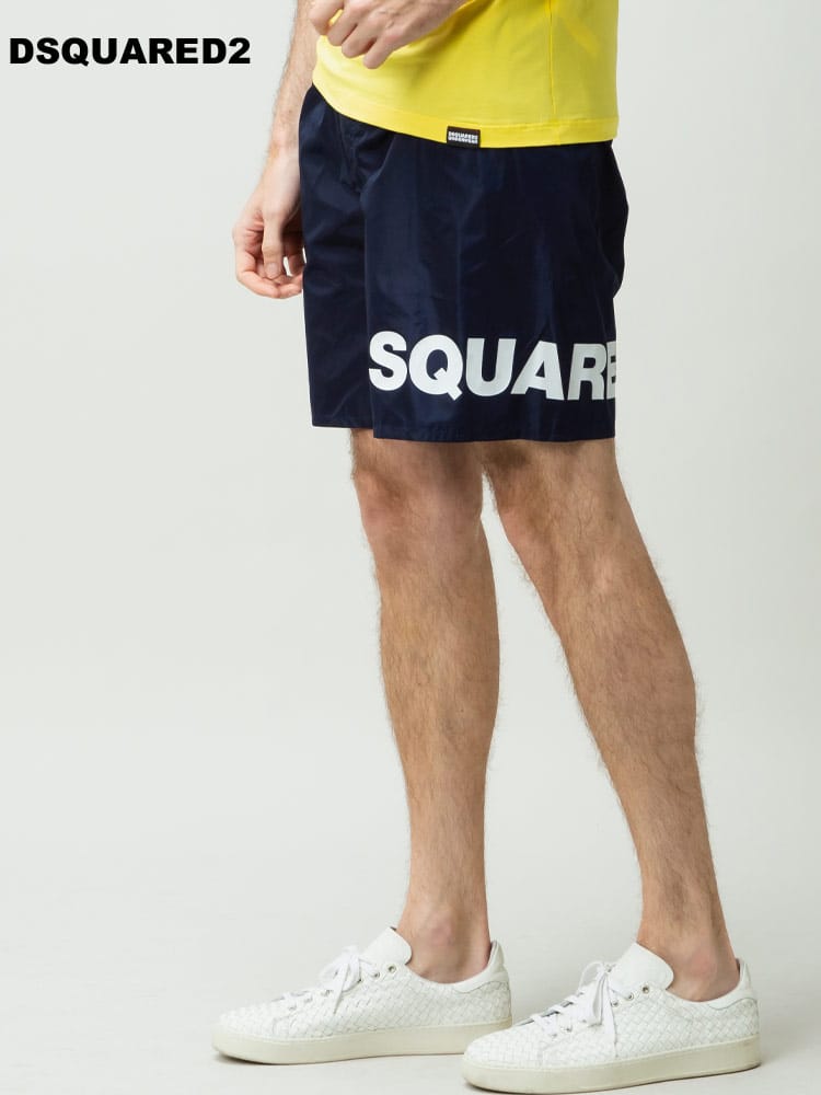 DSQUARED2 ディースクエアード メンズ ショートパンツ 水陸両用 裾BIG ロゴ プリント 水着 ブランド D2D7N5M406