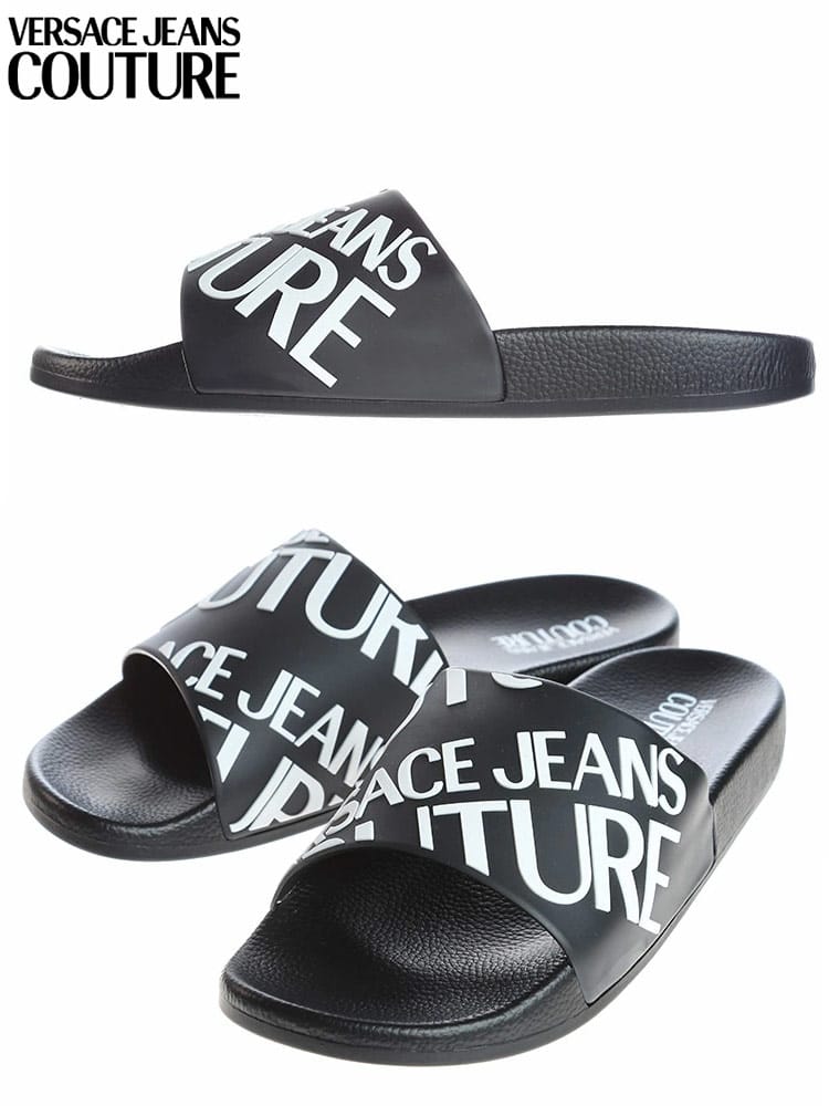 VERSACE JEANS COUTURE ベルサーチェ ジーンズクチュール サンダル メンズ ロゴ 総柄 スライドサンダル シャワーサンダル VC72YA3SQ171352 ベルサーチ