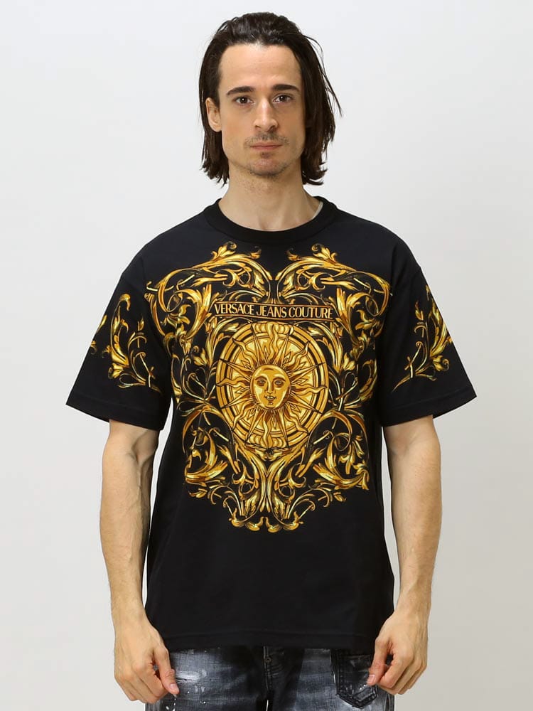 VERSACE JEANS COUTURE ベルサーチェ ジーンズ クチュール メンズ 半袖 Tシャツ バロック ロゴ プリント クルーネック ブランド VC72GAH6RBJS061 ベルサーチ