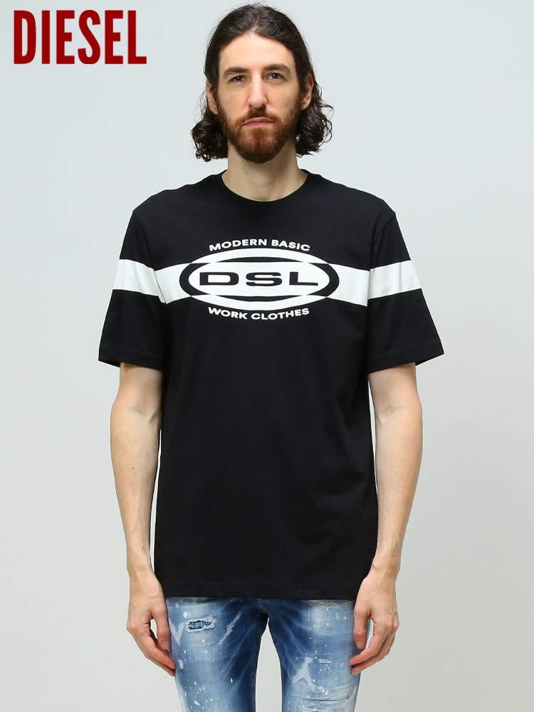 DIESEL ディーゼル メンズ Tシャツ 半袖 ブランド ライン プリント ロゴ クルーネック 大きいサイズ DSA06860CATM