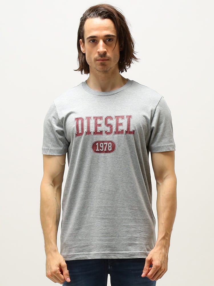 DIESEL (ディーゼル) カレッジ ロゴ クルーネック 半袖 Tシャツ ブランド メンズ 大きいサイズ DSA038240GRAI
