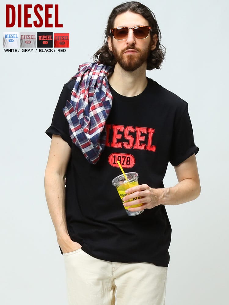 DIESEL (ディーゼル) カレッジ ロゴ クルーネック 半袖 Tシャツ ブランド メンズ 大きいサイズ DSA038240GRAI