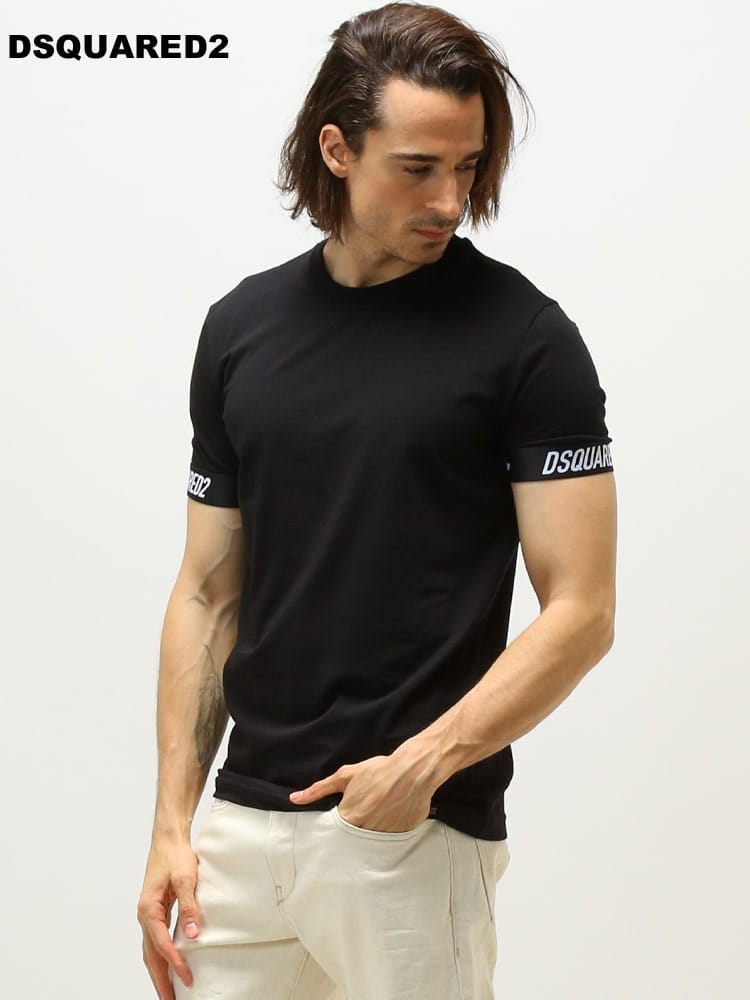 DSQUARED2 (ディースクエアード) 袖 ロゴ クルーネック 半袖 アンダー Tシャツ ブランド メンズ 大きいサイズ D2 D2D9M3U4020