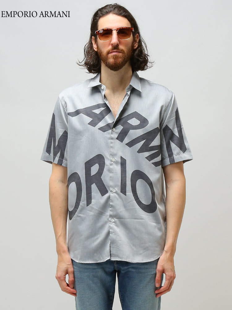 EMPORIO ARMANI エンポリオ アルマーニ メンズ 半袖 シャツ 綿 コットン 100％ BIG ロゴ プリント ブランド 夏 EA3L1C811N7MZ