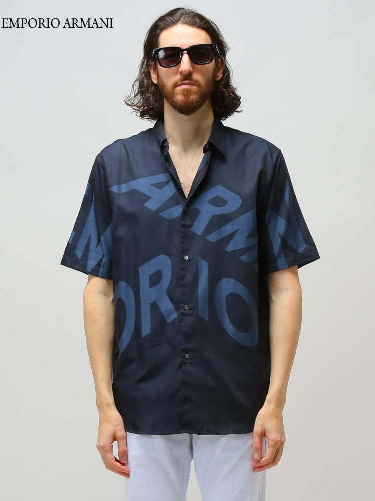 EMPORIO ARMANI エンポリオ アルマーニ メンズ 半袖 シャツ 綿 コットン 100％ BIG ロゴ プリント ブランド 夏 EA3L1C811N7MZ