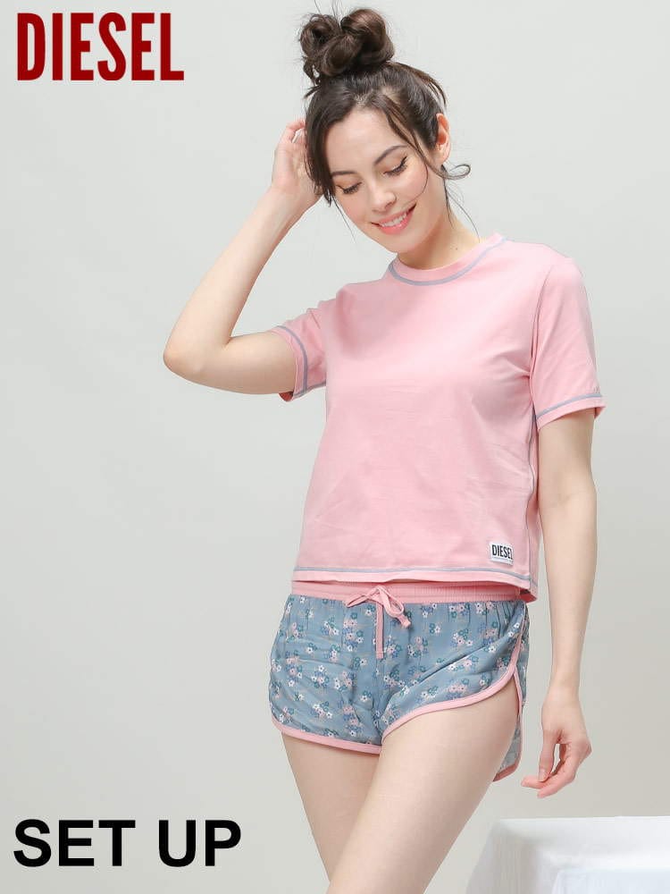 【オンラインストア限定】 DIESEL (ディーゼル) セットアップ ルームウェア 半袖 Tシャツ 花柄 ショートパンツ パジャマ DSLA051350EGAY レディース ブランド