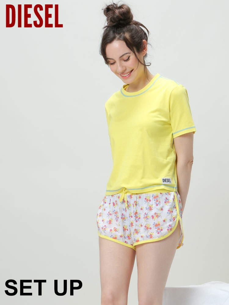 【オンラインストア限定】 DIESEL (ディーゼル) セットアップ ルームウェア 半袖 Tシャツ 花柄 ショートパンツ パジャマ DSLA051350EGAY レディース ブランド