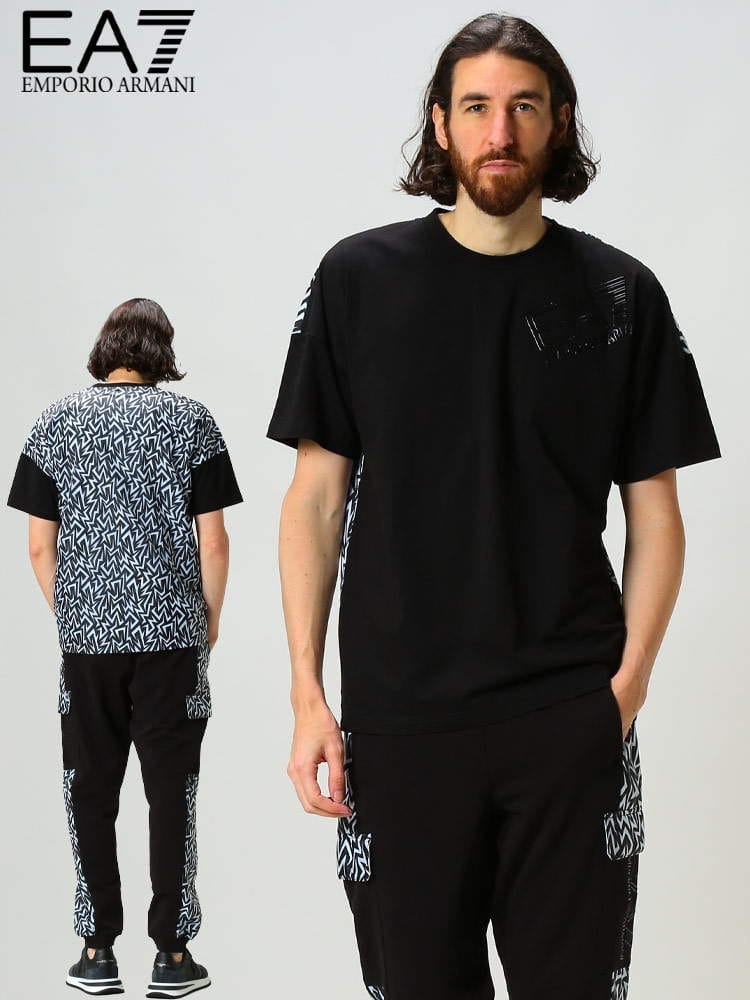 EMPORIO ARMANI EA7 (エンポリオアルマーニ) ジオメトリック 切り替え クルーネック 半袖 Tシャツ EA3LPT34PJ02Z ブランド