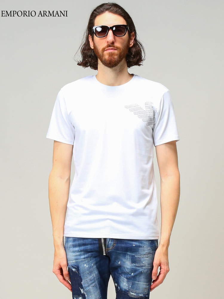 EMPORIO ARMANI (エンポリオアルマーニ) 胸ロゴ スタッズ クルーネック 半袖 Tシャツ EA2118562R473 ブランド