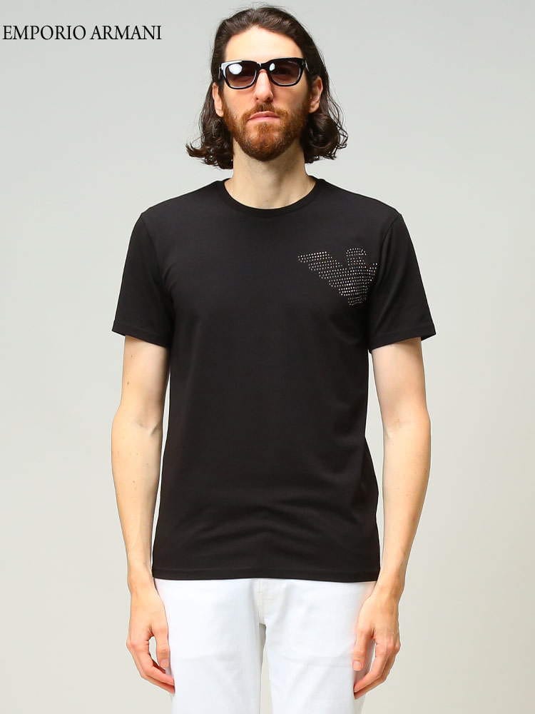 EMPORIO ARMANI (エンポリオアルマーニ) 胸ロゴ スタッズ クルーネック 半袖 Tシャツ EA2118562R473 ブランド
