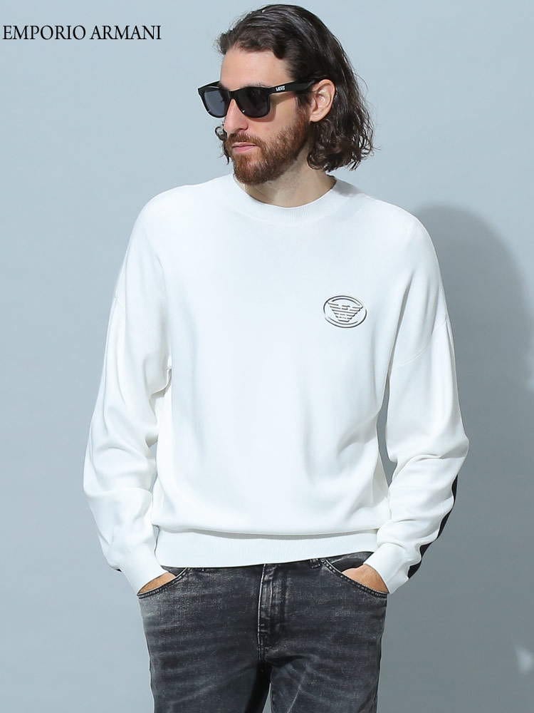 アルマーニ メンズ セーター エンポリオアルマーニ EMPORIO ARMANI ブランド ニット トップス バイカラー イーグル ロゴ 刺繍 EA6L1MXA1MKZZ