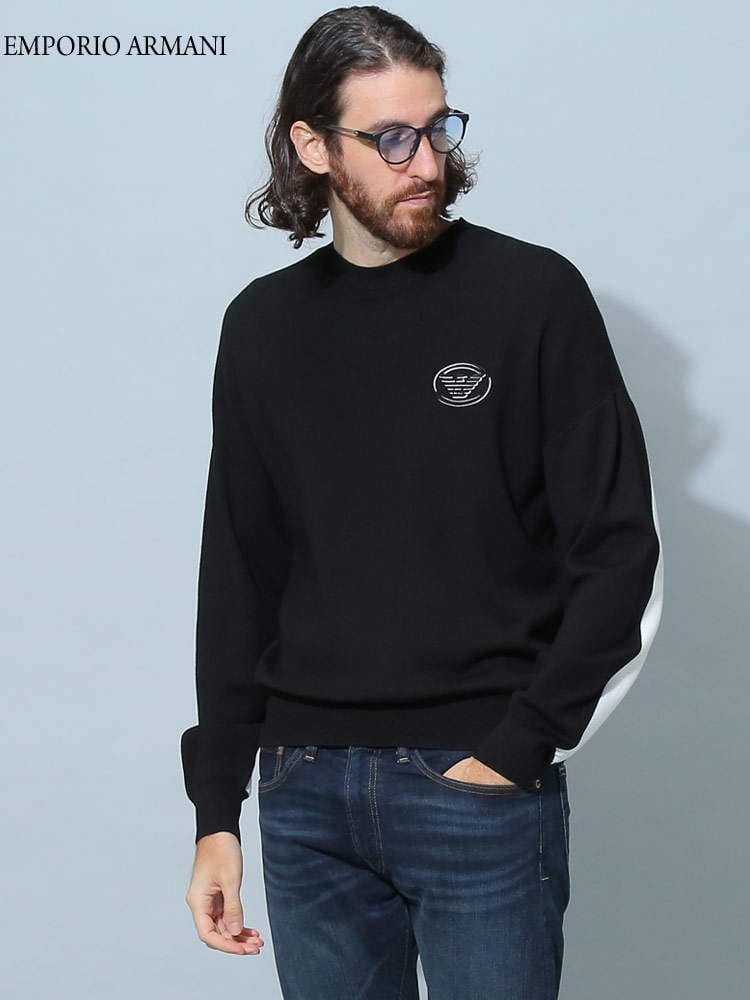 アルマーニ メンズ セーター エンポリオアルマーニ EMPORIO ARMANI ブランド ニット トップス バイカラー イーグル ロゴ 刺繍 EA6L1MXA1MKZZ