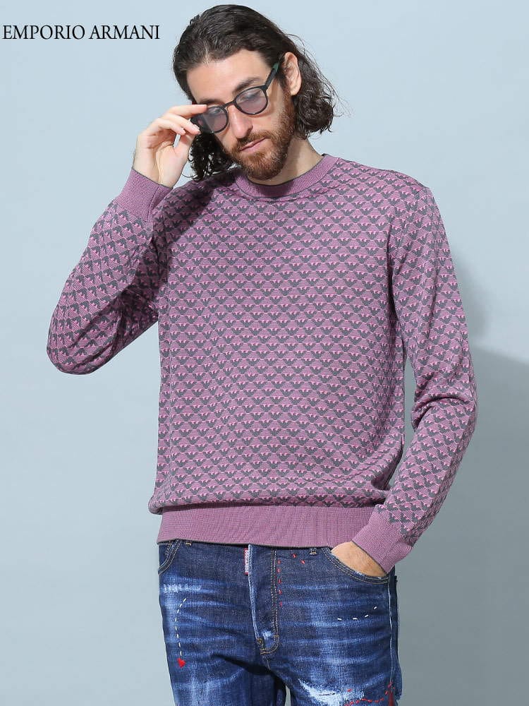 アルマーニ メンズ セーター エンポリオアルマーニ EMPORIO ARMANI ブランド ニット トップス  プルオーバー 総柄 イーグル EA6L1MX11MPRZ