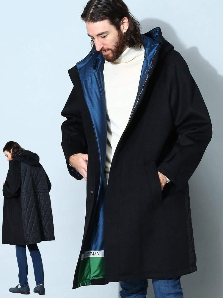 エンポリオアルマーニ メンズ コート EMPORIO ARMANI ブランド アウター フード シングル ロング ウール 大きいサイズ EAH31B04C1452