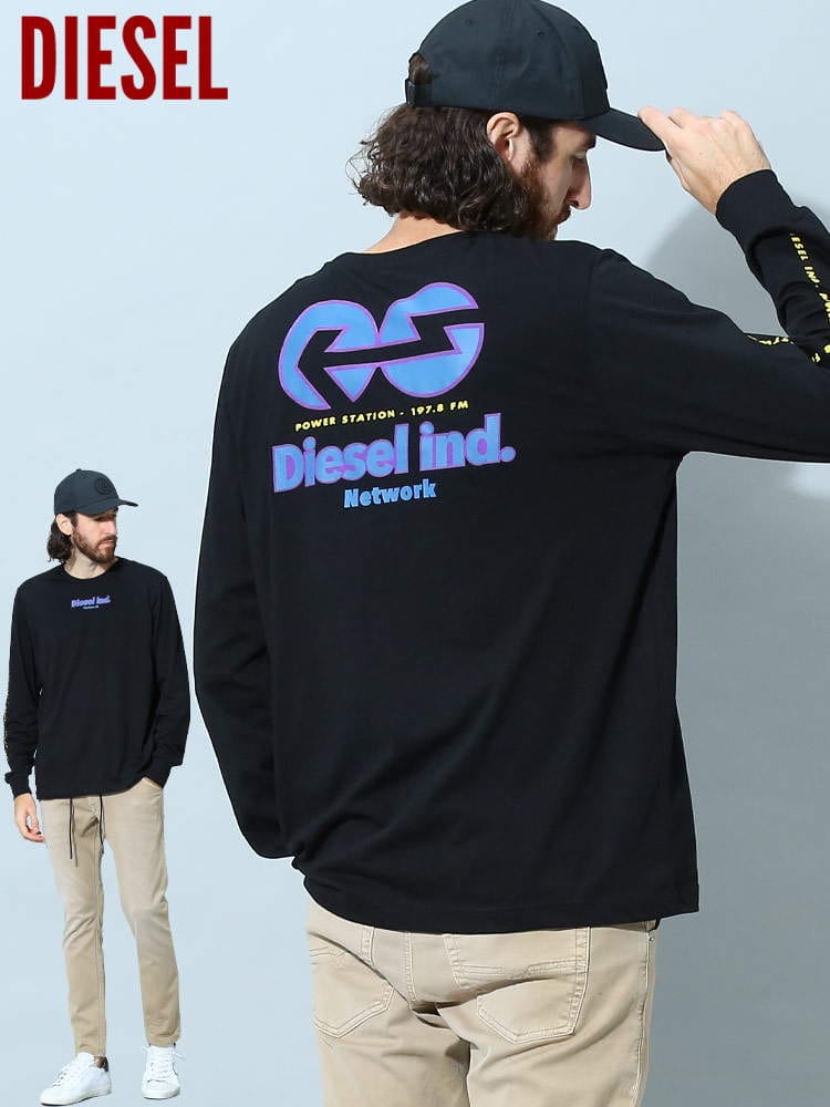 ディーゼル メンズ Tシャツ 長袖 DIESELブランド ロンT  ロゴ プリント T-JUST-LS-E4 レギュラーフィット DSA066360GRAM