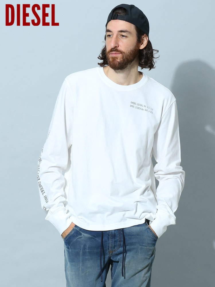 ディーゼル メンズ Tシャツ 長袖 DIESEL ブランド ロンT プリント T-JUBIND-LS-SLITS レギュラーフィット DSA62010TEAL