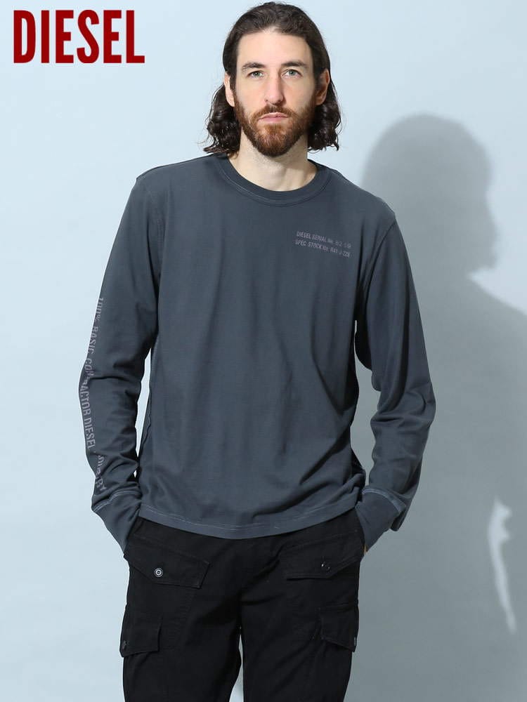 ディーゼル メンズ Tシャツ 長袖 DIESEL ブランド ロンT プリント T-JUBIND-LS-SLITS レギュラーフィット DSA62010TEAL