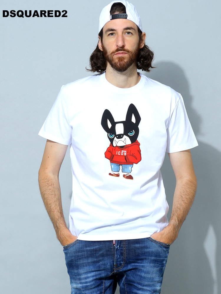 ディースクエアード メンズ Tシャツ 半袖 DSQUARED2 ブランド ICONドッグ プリント クルーネック コットン D2GC0058S23009