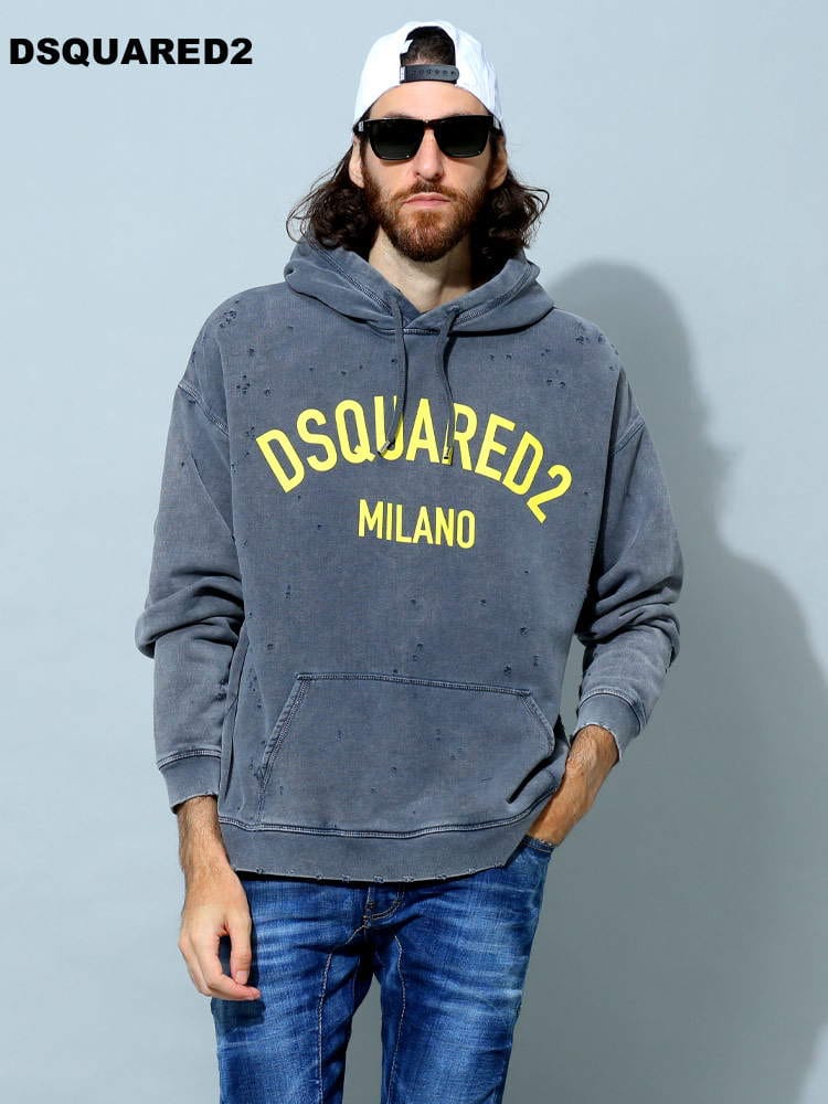 ディースクエアード メンズ パーカー DSQUARED2 ブランド フーディー スウェット ダメージ ロゴ オーバーサイズ D2GU0623S25030
