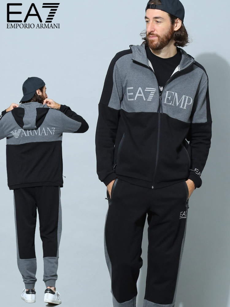 アルマーニ メンズ セットアップ エンポリオアルマーニ EMPORIO ARMANI EA7 ブランド セット パンツ パーカー スウェット バイカラー ロゴ EA76LPM18PJEQZ