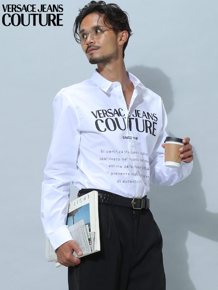 ヴェルサーチ ジーンズクチュール メンズ シャツ VERSACE JEANS COUTURE ブランド トップス 長袖 ロゴ プリント VC73GAL2S8CN001