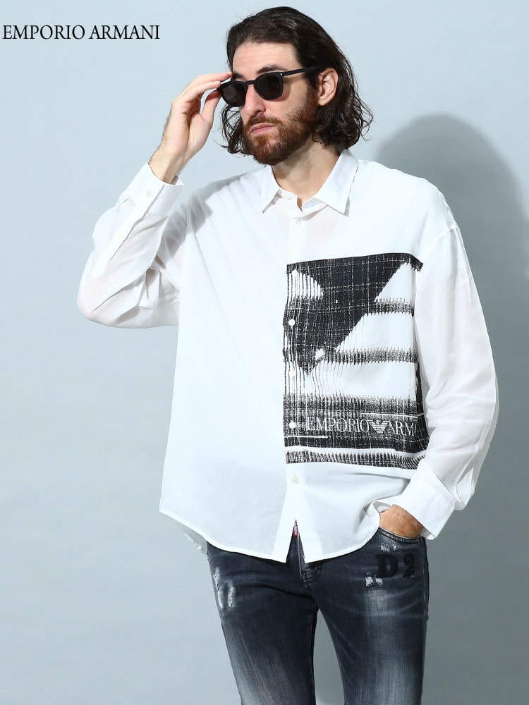 エンポリオアルマーニ メンズ シャツ EMPORIO ARMANI ブランド 長袖シャツ トップス プリント ロゴ 長袖 ドレスシャツ EA6L1CE21NKGZ