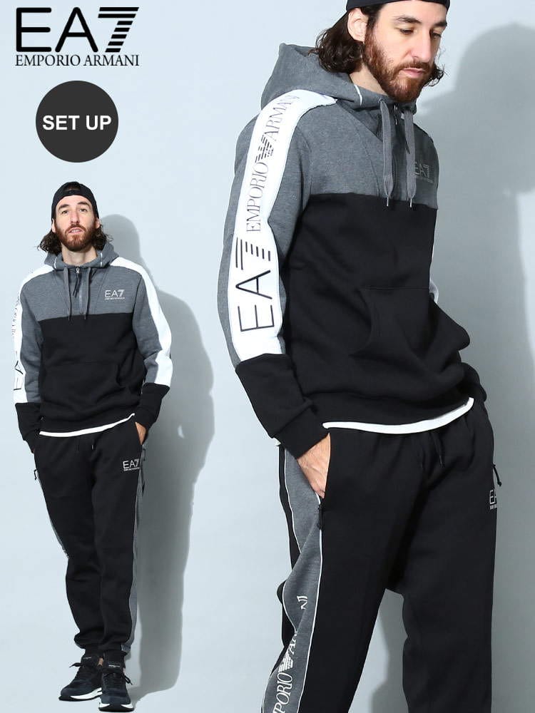 アルマーニ メンズ セットアップ エンポリオアルマーニ EMPORIO ARMANI EA7 ブランド セット パーカー スウェットパンツ スウェット 裏起毛 ハーフジップ EA76LPM15PJ07Z