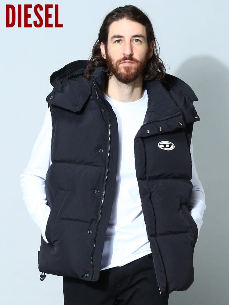 ディーゼル メンズ ベスト DIESEL ブランド ジレ アウター フード着脱 フルジップ 中綿 W-ROLF-SL-FD-NW レギュラーフィット 撥水 DSA077910BFAQ