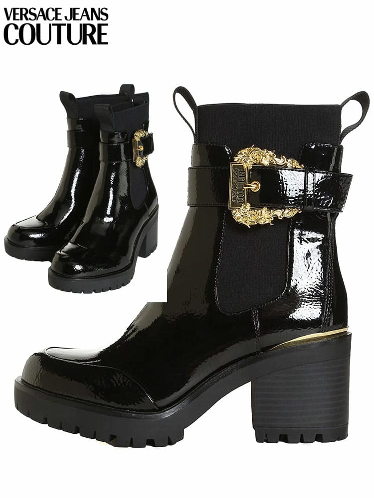 VERSACE JEANS COUTURE (ヴェルサーチェ ジーンズ クチュール) バックル エナメル ショートブーツ VCL73VA3S93 レディース ブランド