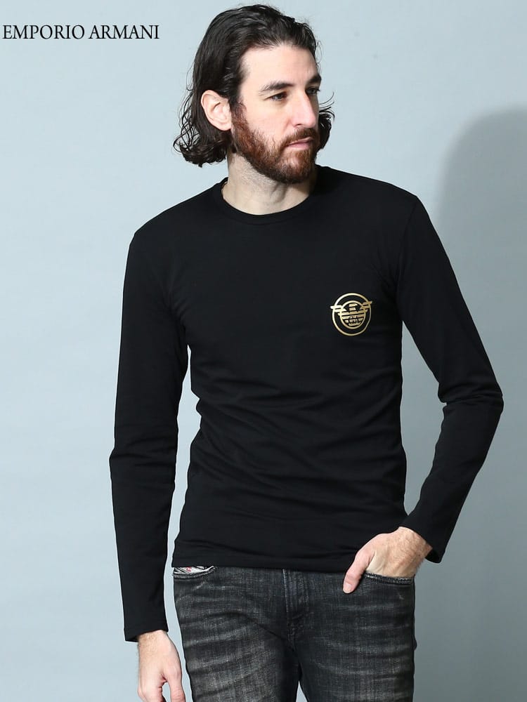 EMPORIO ARMANI (エンポリオアルマーニ) サークルロゴ クルーネック 長袖 アンダーTシャツ EAU1110232F595