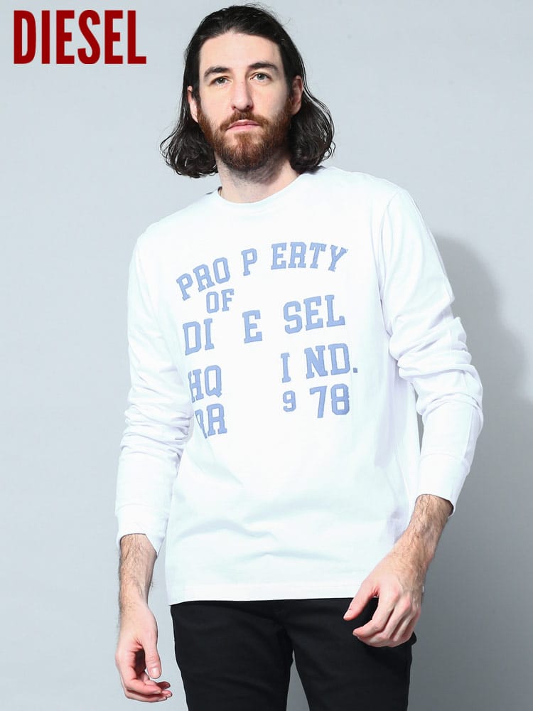 DIESEL (ディーゼル) フロントプリント クルーネック 長袖 Tシャツ T-Just-Ls-K1 DSA088310GRAI ブランド