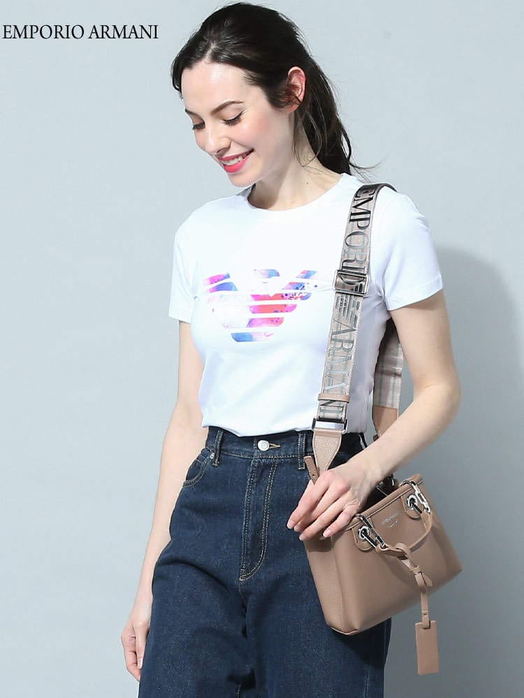 EMPORIO ARMANI エンポリオ アルマーニ レディース イーグル プリント クルーネック 半袖 Tシャツ ブランド 大きいサイズあり 白 黒 EAL3R2T7N2J07Z