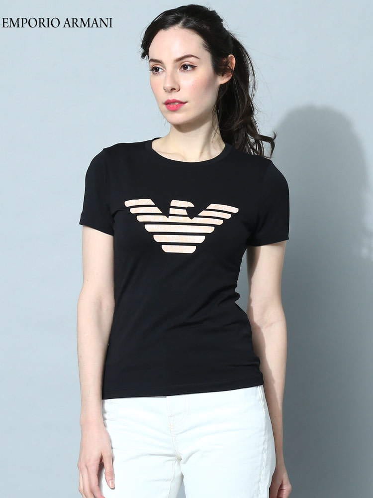EMPORIO ARMANI エンポリオ アルマーニ レディース イーグル プリント クルーネック 半袖 Tシャツ ブランド 大きいサイズあり 白 黒 EAL3R2T7N2J07Z