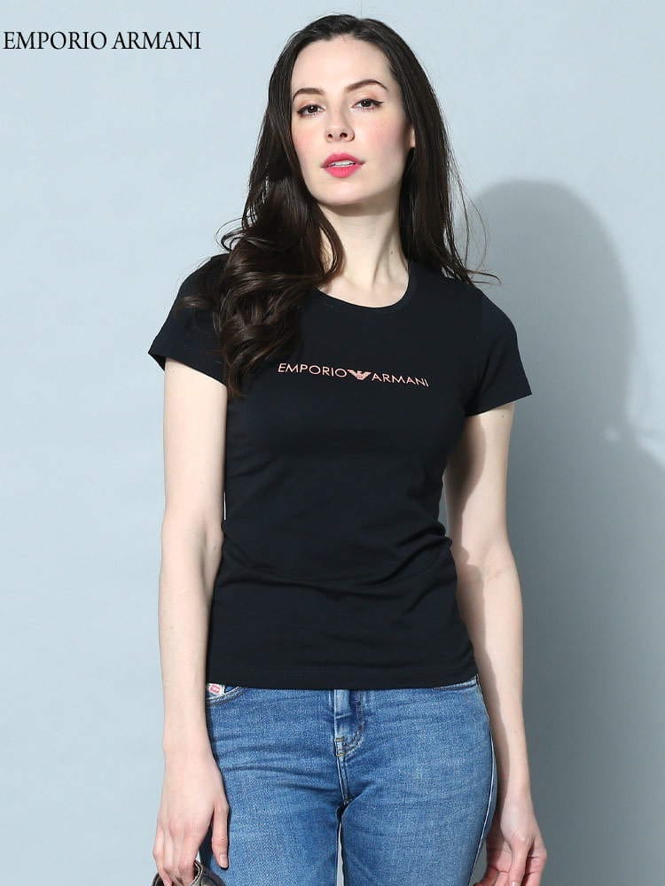 【オンラインストア限定】 EMPORIO ARMANI エンポリオ アルマーニ レディース ロゴ プリント 半袖 Tシャツ 黒 大きいサイズあり ブランド EAL1631393R227