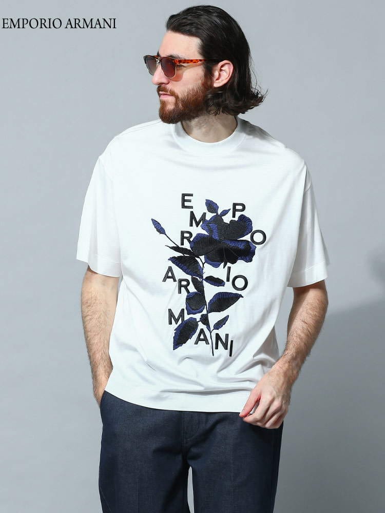 EMPORIO ARMANI (エンポリオアルマーニ) フラワー刺繍 クルーネック 半袖 Tシャツ EA3R1TBC1JUVZ ブランド