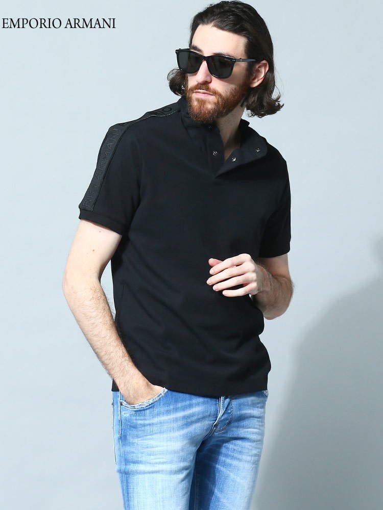 EMPORIO ARMANI (エンポリオアルマーニ) ロゴライン スタンドカラー 半袖 ポロシャツ EA3R1FG21JCYZ ブランド