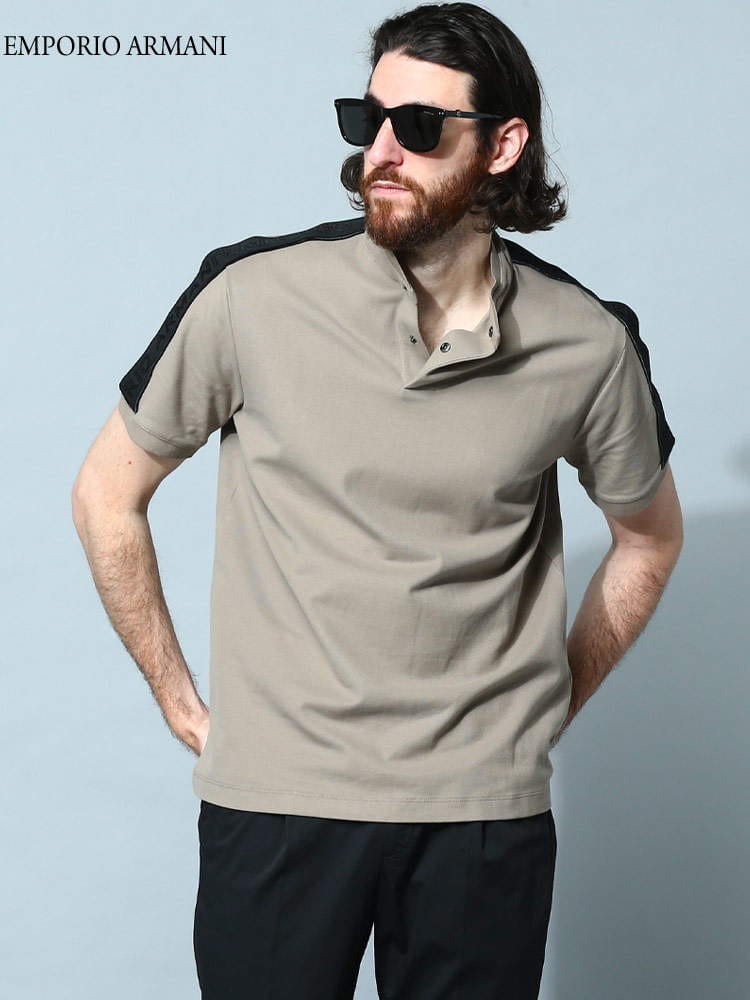 EMPORIO ARMANI (エンポリオアルマーニ) ロゴライン スタンドカラー 半袖 ポロシャツ EA3R1FG21JCYZ ブランド