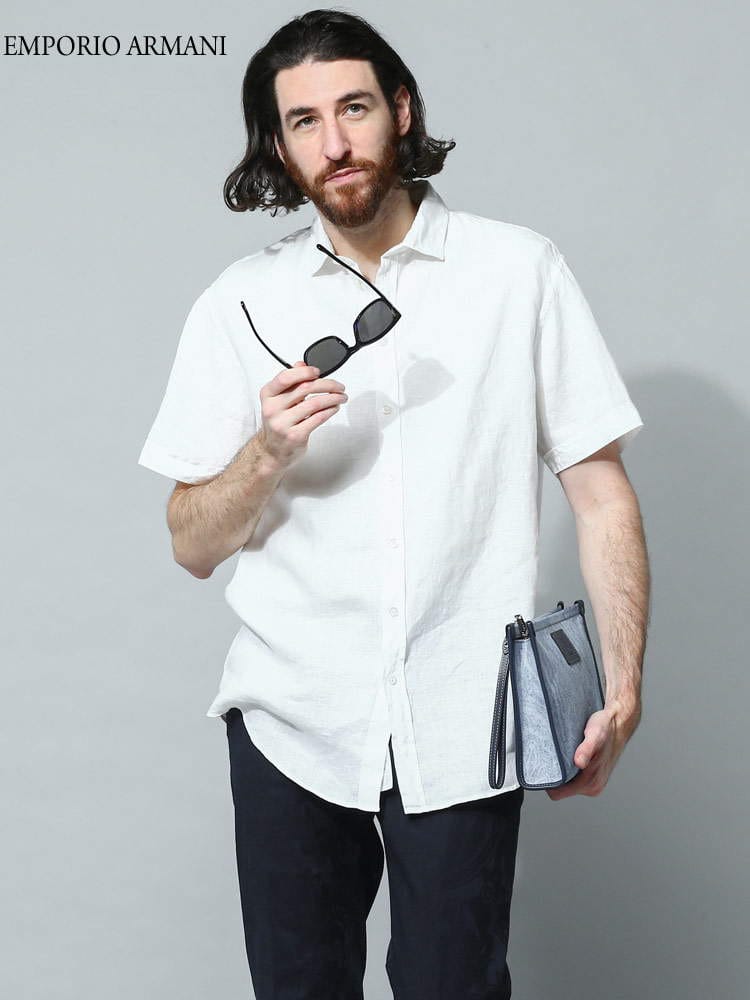 EMPORIO ARMANI (エンポリオアルマーニ) リネン 無地 半袖 シャツ EAD41SMMD10F1 ブランド