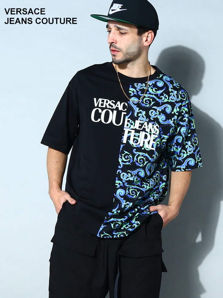 VERSACE JEANS COUTURE (ヴェルサーチェ ジーンズ クチュール) スケッチクチュール 切り替え クルーネック 半袖 Tシャツ VC74GAHE06CJ00E ブランド