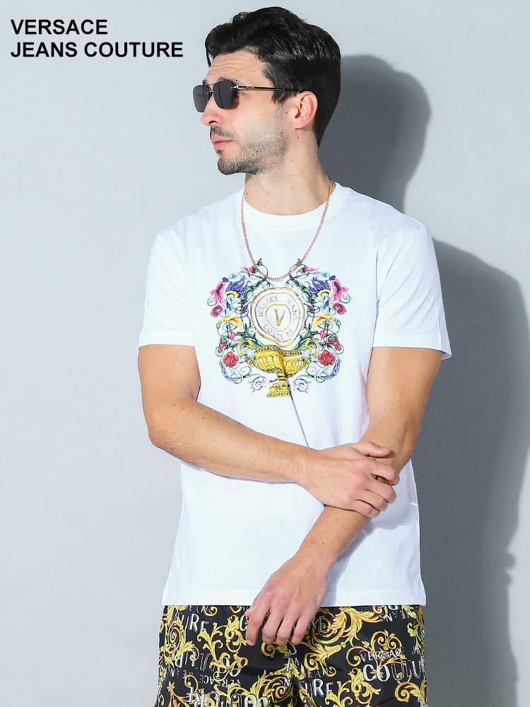 VERSACE JEANS COUTURE (ヴェルサーチェ ジーンズ クチュール) フロントプリント クルーネック 半袖 Tシャツ VC74GAHF01CJ00F ブランド