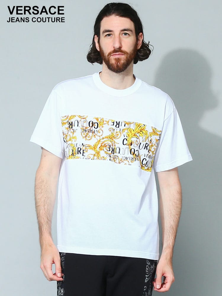 VERSACE JEANS COUTURE (ヴェルサーチェ ジーンズ クチュール) ロゴクチュール 切り替え クルーネック 半袖 Tシャツ VC74GAH617JS161 メンズ ブランド