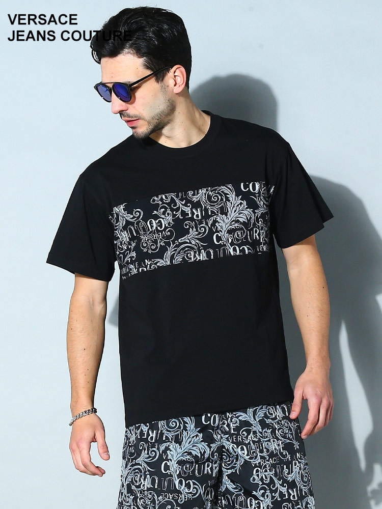 VERSACE JEANS COUTURE (ヴェルサーチェ ジーンズ クチュール) ロゴクチュール 切り替え クルーネック 半袖 Tシャツ VC74GAH617JS161 ブランド