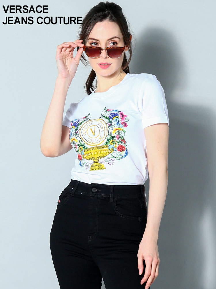 VERSACE JEANS COUTURE (ヴェルサーチェ ジーンズ クチュール) ガーデンプリント クルーネック 半袖 Tシャツ VCL74HAHF01